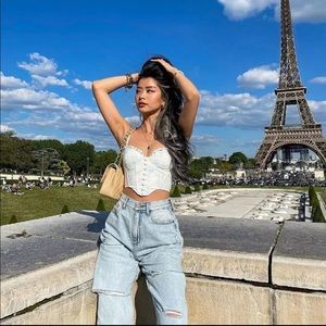 Blue and white floral corset top